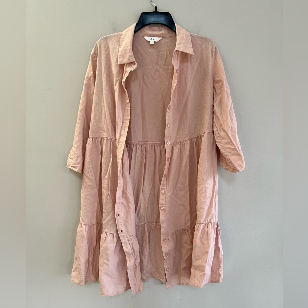 Ripe Maternity Adel Button Through Linen Nursing Shirt Dress, Soft Pink, S - Picture 3 of 10